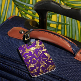 Monogrammad om lila och Guld Demask Bagagebricka