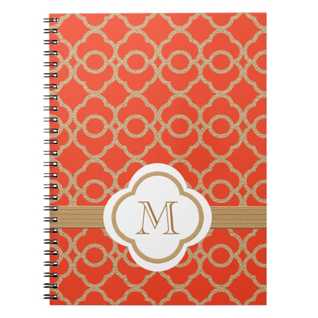 Monogrammad Orange och marockanska Guld Anteckningsbok Med Spiral (Framsidan)