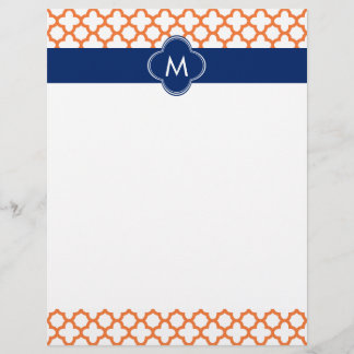 Monogrammad Orange och Royal Blue Quatrefoil