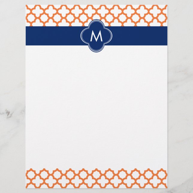 Monogrammad Orange och Royal Blue Quatrefoil (Framsida)