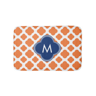 Monogrammad Orange och Royal Blue Quatrefoil Badrumsmatta