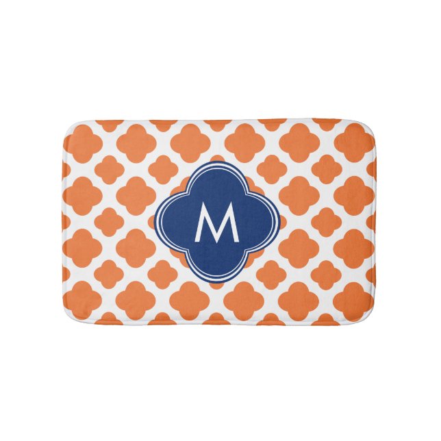 Monogrammad Orange och Royal Blue Quatrefoil Badrumsmatta (Framsidan)