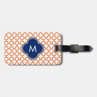 Monogrammad Orange och Royal Blue Quatrefoil Bagagebricka