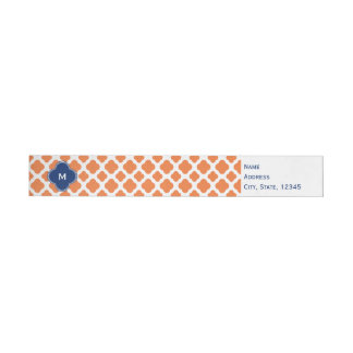 Monogrammad Orange och Royal Blue Quatrefoil Etikettband