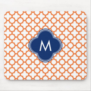 Monogrammad Orange och Royal Blue Quatrefoil Musmatta