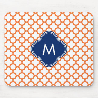 Monogrammad Orange och Royal Blue Quatrefoil Musmatta