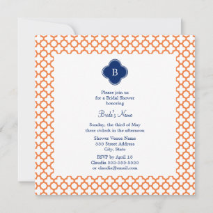 Monogrammad Orange, Royal Blue Quatrefoil Möhippa Inbjudningar
