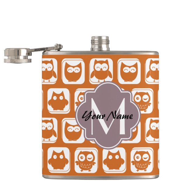 Monogrammad Orange Uggla Fickplunta (Öppnad)