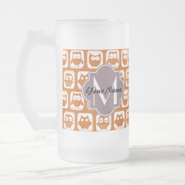 Monogrammad Orange Uggla Frostat Ölglas (Vänster)