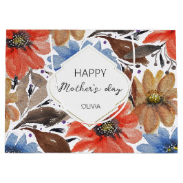 Monogrammad Pastel Blue Orange Blommigt Vattenfärg