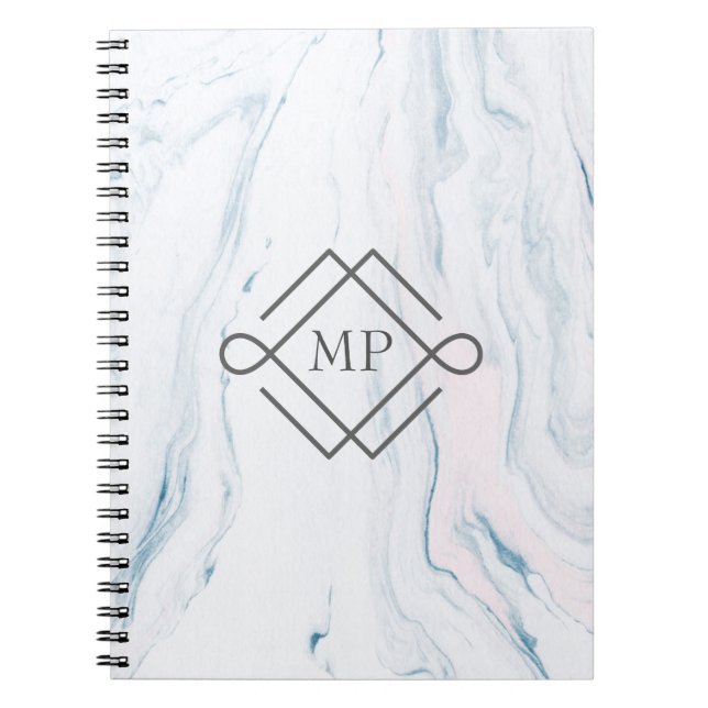 Monogrammad Pastel Marble Stone Anteckningsbok (Framsidan)
