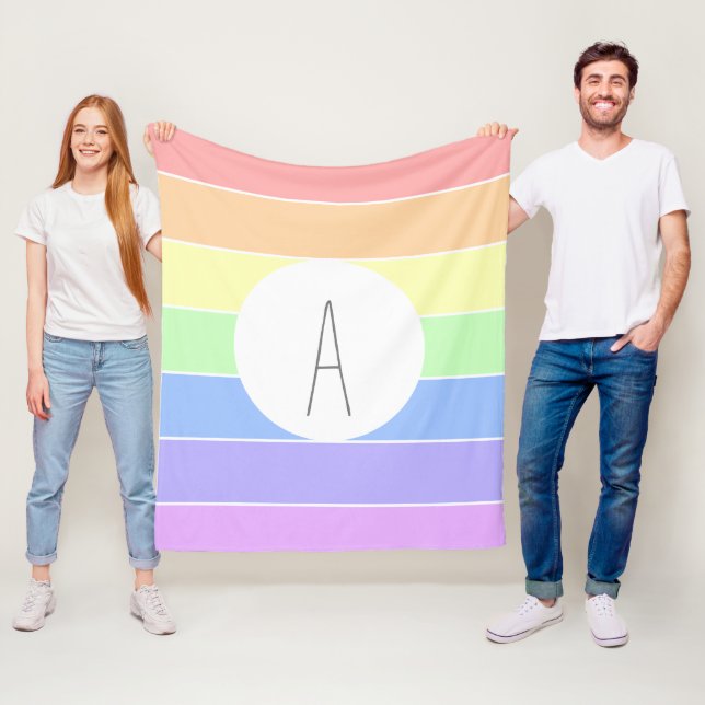 Monogrammad Pastel Rainbow Colorful Rand Fleecefilt (På plats)