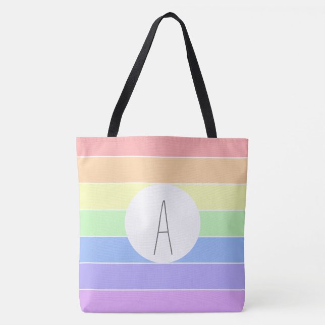 Monogrammad Pastel Rainbow Colorful Rand Tygkasse (Framsida)