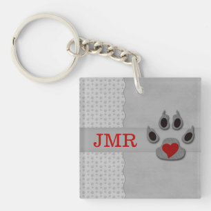 Monogrammad Paw-utskrift och rött hjärta