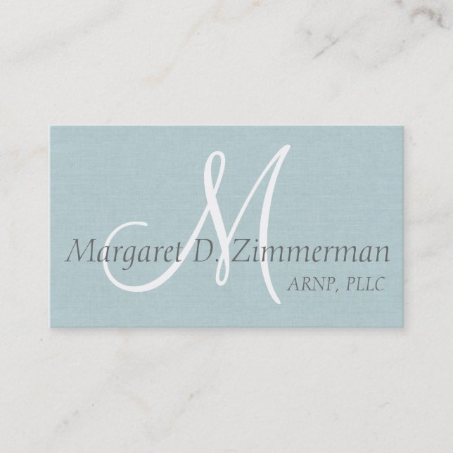 Monogrammad Professionell, Light Blue Linen Visitkort (Framsida)