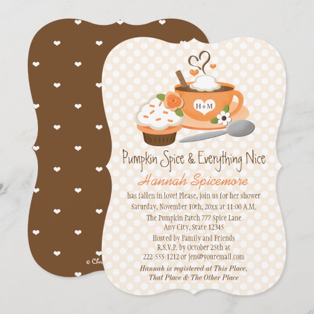 Monogrammad Pumpkin Spice Fall, Möhippa Inbjudningar (Fram/baksida)
