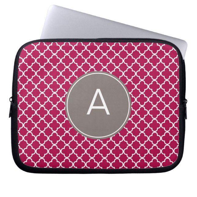 Monogrammad Quatrefoil Mönster Laptop Fodral (Framsidan)