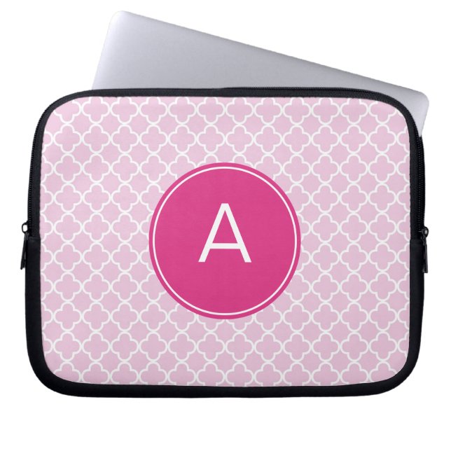 Monogrammad Quatrefoil Mönster Laptop Sleeve (Framsidan)