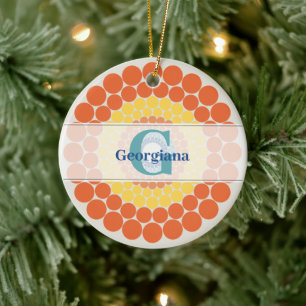 Monogrammad Radiant Aegean Summer Dot Mandala Julgransprydnad Keramik