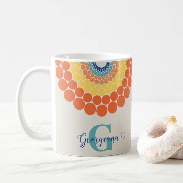 Monogrammad Radiant Aegean Summer Dot Mandala Kaffemugg (Med munk)
