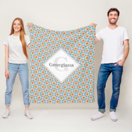 Monogrammad Rainbow Blommigt Mandala Art Deco Fläk Fleecefilt