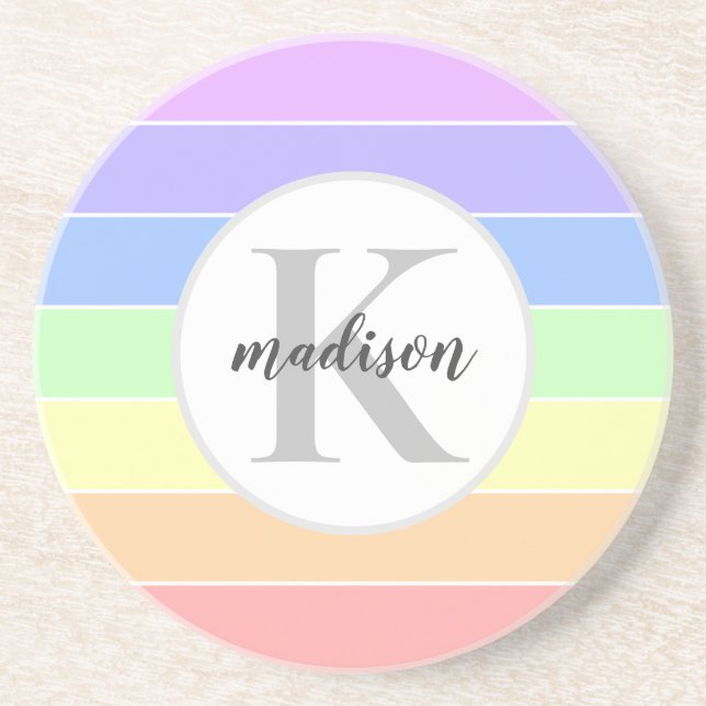 Monogrammad Rainbow Colorful Rand Mönster Underlägg (Framsidan)