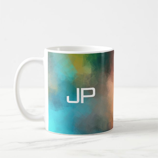 Monogrammad Rainbow Färg Colorful Abstrakt Kaffemugg (Vänster)