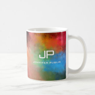 Monogrammad Rainbow Färg Colorful Abstrakt Kaffemugg