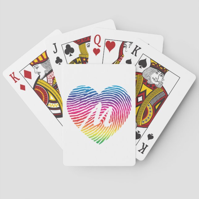 Monogrammad Rainbow Heart Fingerprint Casinokort (Baksidan)