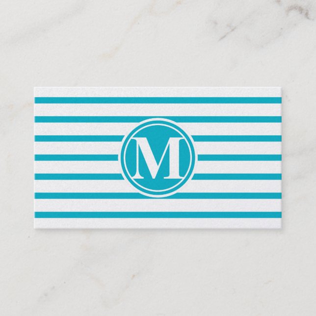 Monogrammad Rand Mönster Scuba Blue Visitkort (Framsida)
