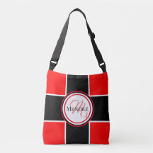 Monogrammad Red and Black Checker Board Tote Bag