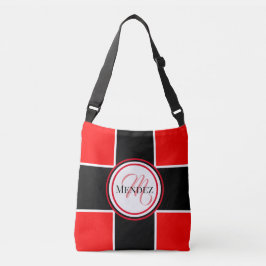 Monogrammad Red and Black Checker Board Tote Bag Axelväska
