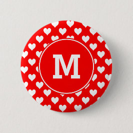 Monogrammad Red and White Heart Mönster Knapp
