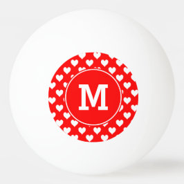 Monogrammad Red and White Heart Mönster Pingisboll