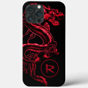 Monogrammad Red Asian Dragon