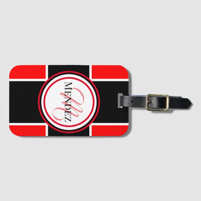 Monogrammad Red/Black Luggage Tag Bagagebricka (Framsida horisontal)