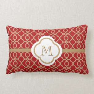 Monogrammad Red och Guld Morockan Lumbarkudde