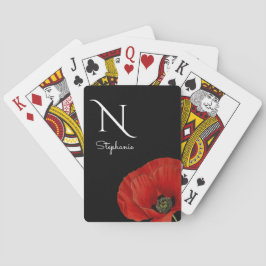 Monogrammad Red Poppy on Black  Casinokort