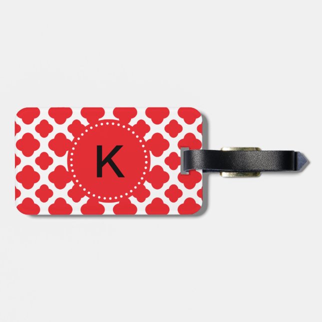 Monogrammad Red Quatrefoil Mönster Bagagebricka (Baksida Vågrät)