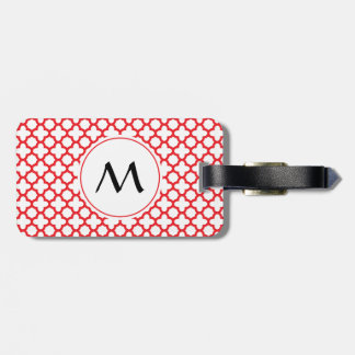 Monogrammad Red Quatrefoil Mönster Bagagebricka