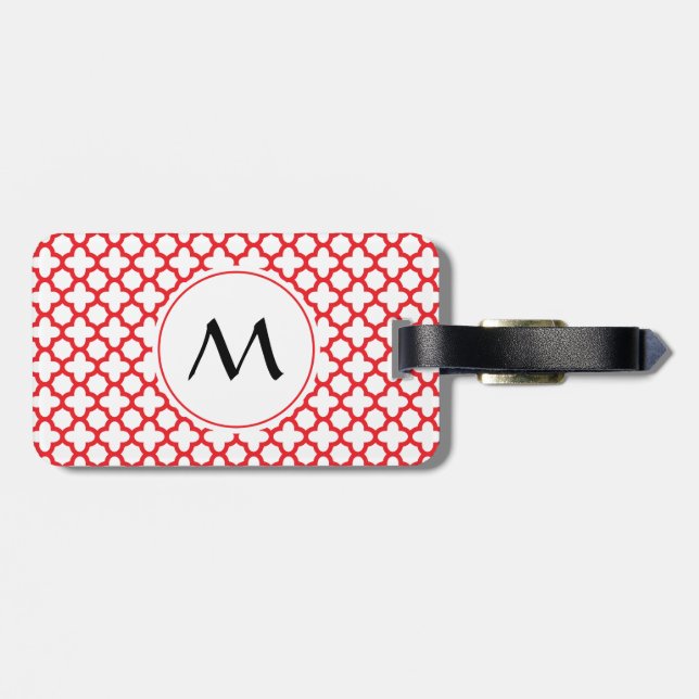 Monogrammad Red Quatrefoil Mönster Bagagebricka (Baksida Vågrät)