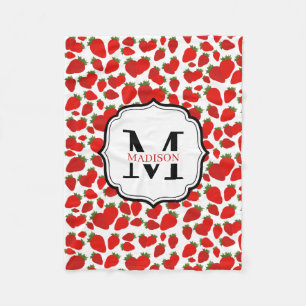 Monogrammad Red Strawberry Mönster Fleecefilt