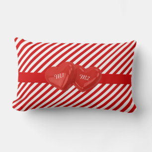 Monogrammad Red Stripe Mönster med öron Lumbarkudde