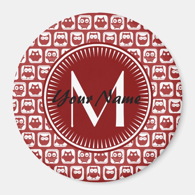 Monogrammad Red Uggla, Personlig Namn Magnet (Framsidan)
