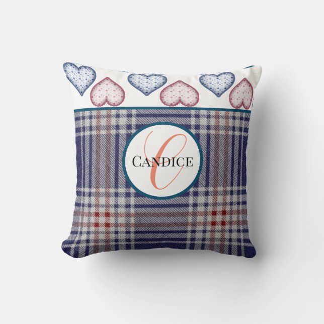 Monogrammad Red White och Blue Dekorativ kudde (Framsida)