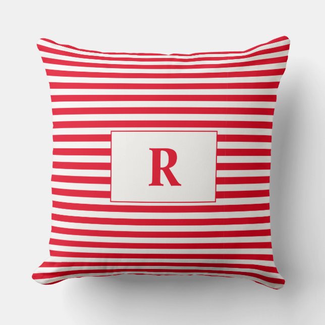Monogrammad Red/White Rand Dekorativ kudde (Framsida)