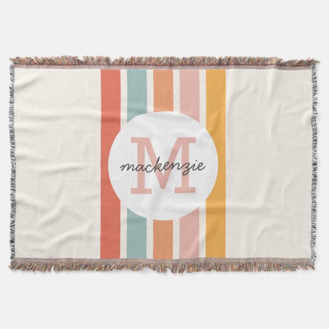 Monogrammad Retro Colorful Rand Personlig Filt (Framsidan)