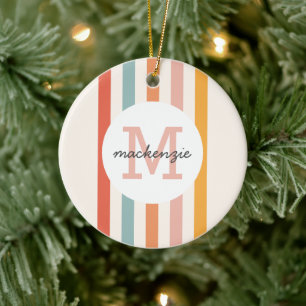 Monogrammad Retro Colorful Rand Personlig Julgransprydnad Keramik