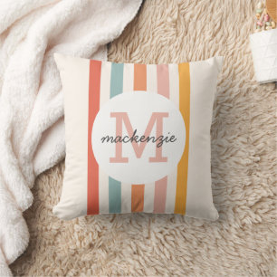 Monogrammad Retro Colorful Rand Personlig Kudde