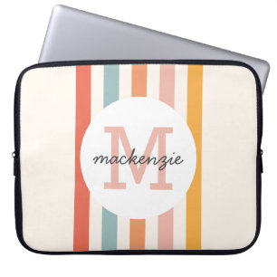Monogrammad Retro Colorful Rand Personlig Laptop Fodral